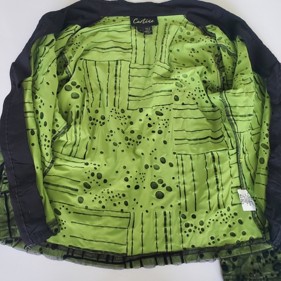Cartisse Zipper Blouse Jacket Black & Green Mesh Unique Retro Size Large - Picture 11 of 13